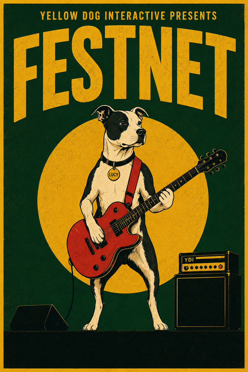 FestNet concert poster with Lucy playing guitar